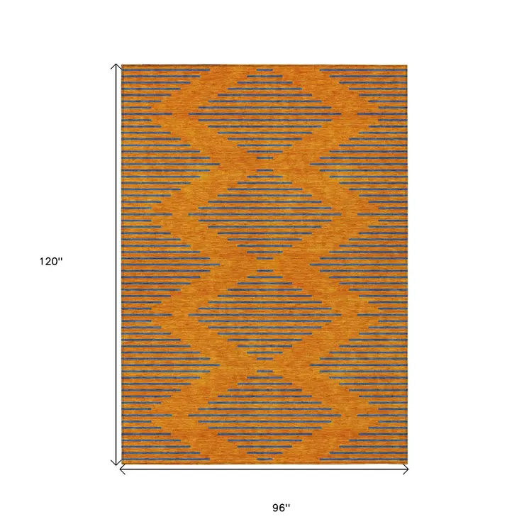8' X 10' Orange And Blue Geometric Washable Indoor Outdoor Area Rug