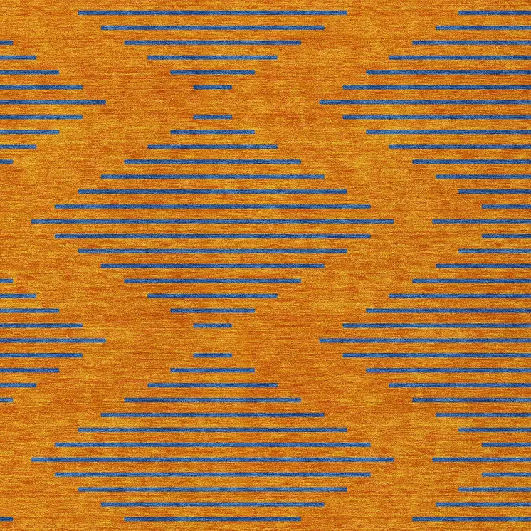 9' X 12' Orange And Blue Geometric Washable Indoor Outdoor Area Rug