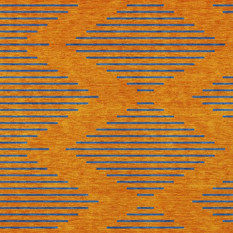 10' X 14' Orange And Blue Geometric Washable Indoor Outdoor Area Rug