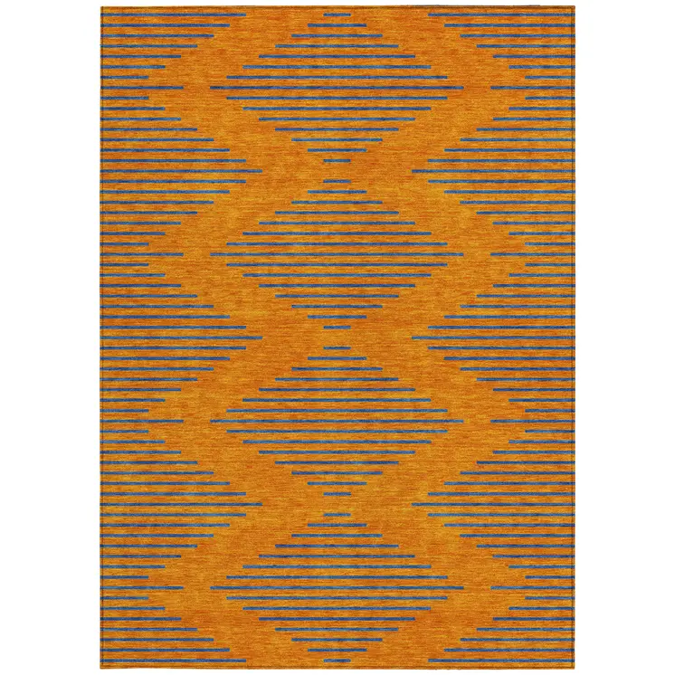 10' X 14' Orange And Blue Geometric Washable Indoor Outdoor Area Rug