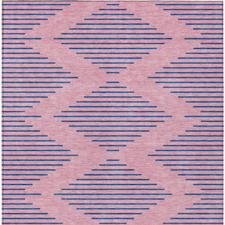 10' X 14' Pink And Blue Geometric Washable Indoor Outdoor Area Rug
