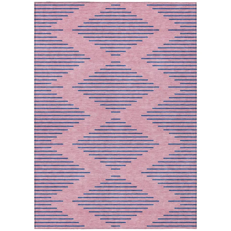 10' X 14' Pink And Blue Geometric Washable Indoor Outdoor Area Rug