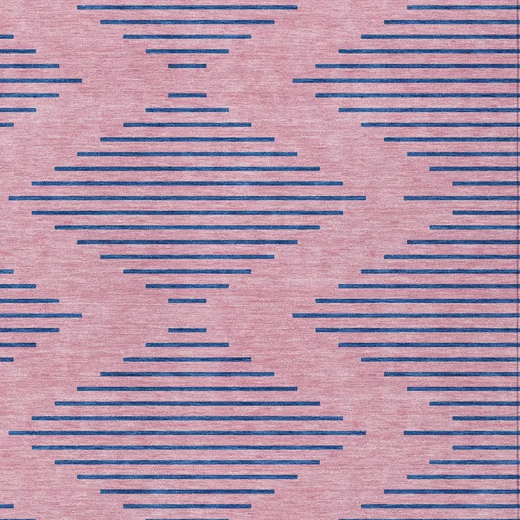 10' X 14' Pink And Blue Geometric Washable Indoor Outdoor Area Rug