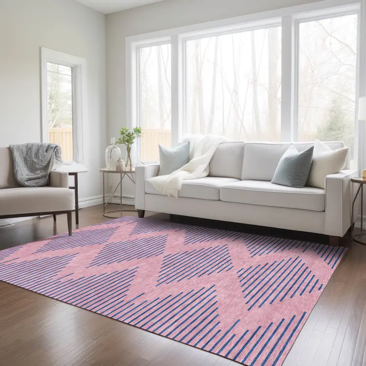 10' X 14' Pink And Blue Geometric Washable Indoor Outdoor Area Rug