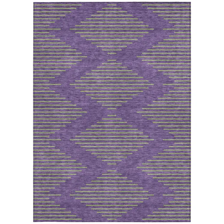 3' X 5' Purple And Green Geometric Washable Indoor Outdoor Area Rug