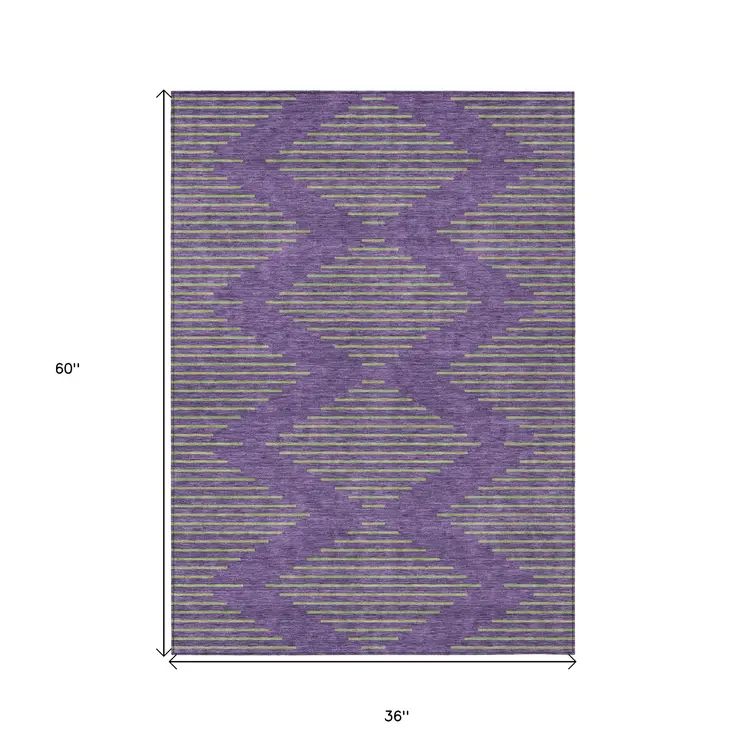 3' X 5' Purple And Green Geometric Washable Indoor Outdoor Area Rug