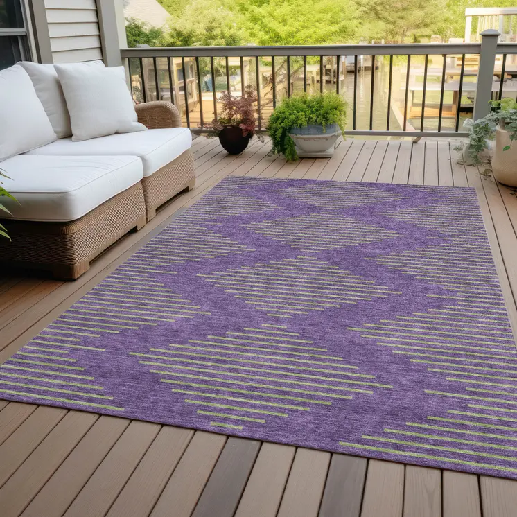 3' X 5' Purple And Green Geometric Washable Indoor Outdoor Area Rug