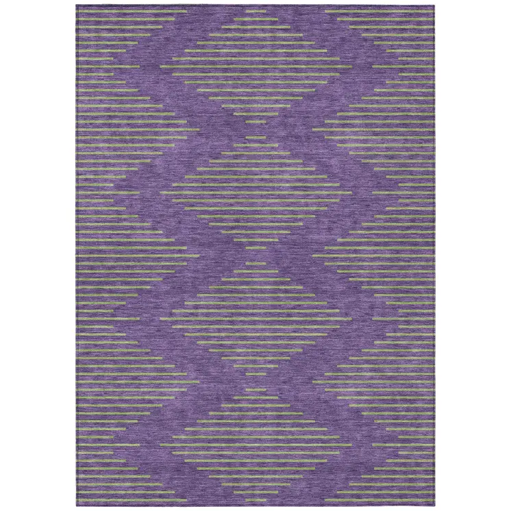 3' X 5' Purple And Green Geometric Washable Indoor Outdoor Area Rug