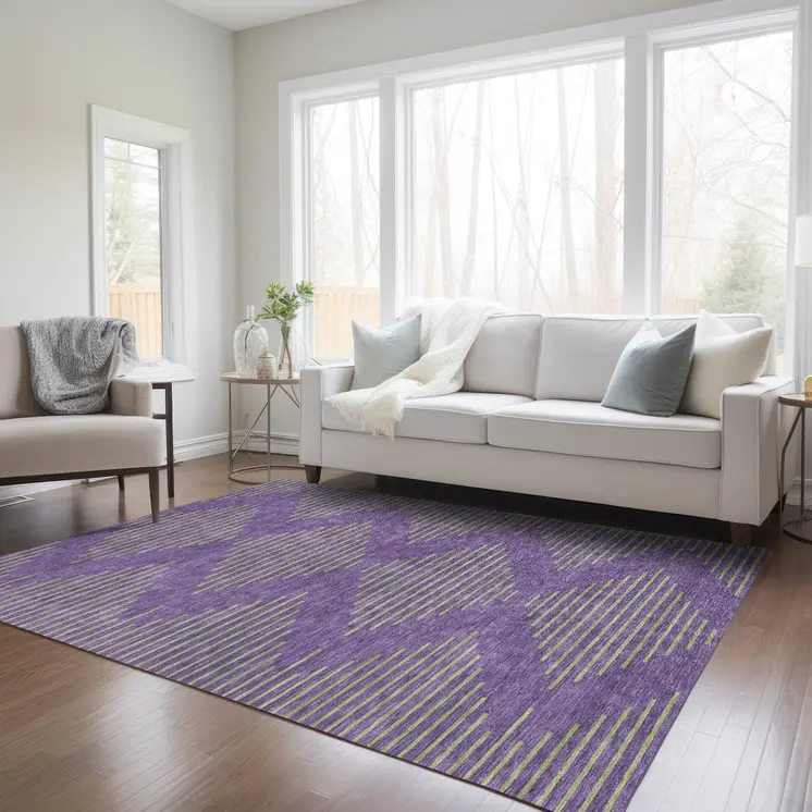 3' X 5' Purple And Green Geometric Washable Indoor Outdoor Area Rug