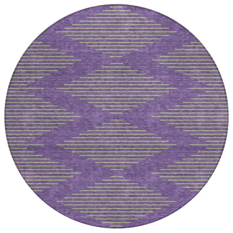 8' Purple And Green Round Geometric Washable Indoor Outdoor Area Rug