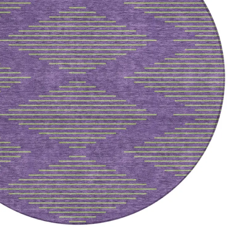 8' Purple And Green Round Geometric Washable Indoor Outdoor Area Rug