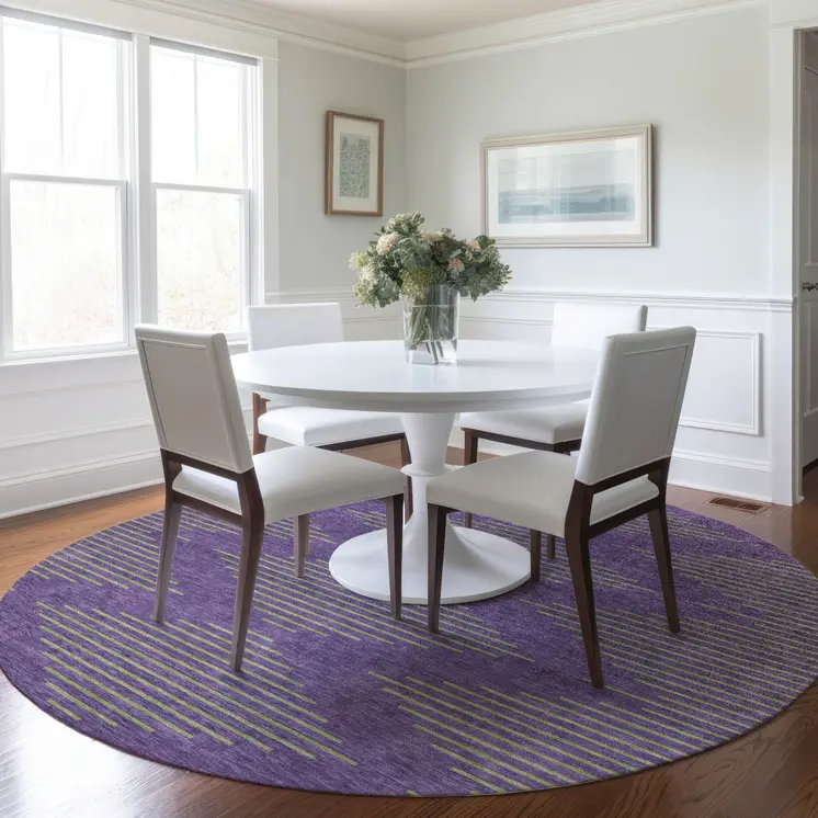 8' Purple And Green Round Geometric Washable Indoor Outdoor Area Rug