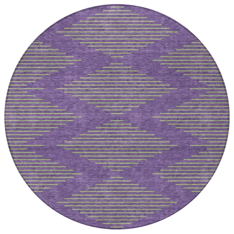 8' Purple And Green Round Geometric Washable Indoor Outdoor Area Rug