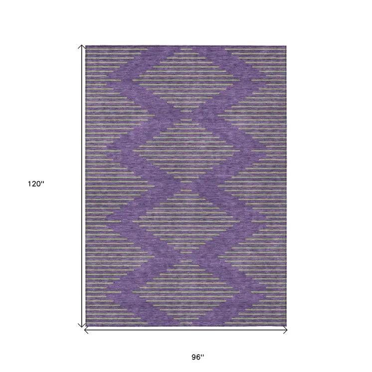 8' X 10' Purple And Green Geometric Washable Indoor Outdoor Area Rug
