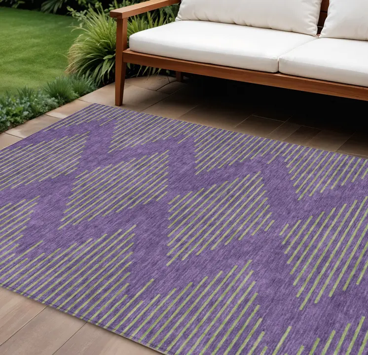 8' X 10' Purple And Green Geometric Washable Indoor Outdoor Area Rug