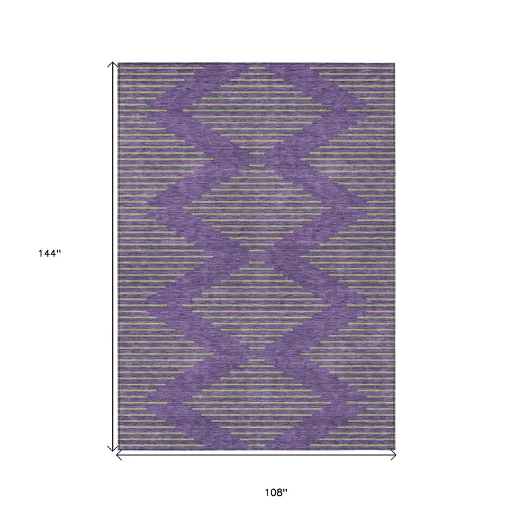 9' X 12' Purple And Green Geometric Washable Indoor Outdoor Area Rug