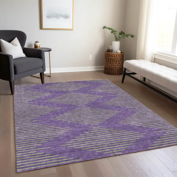 9' X 12' Purple And Green Geometric Washable Indoor Outdoor Area Rug