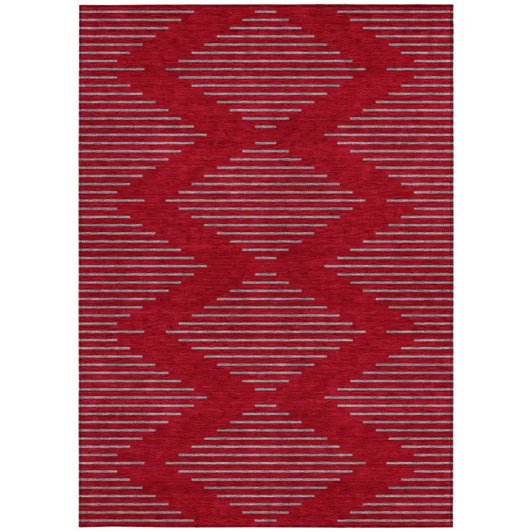 3' X 5' Red And Gray Geometric Washable Indoor Outdoor Area Rug