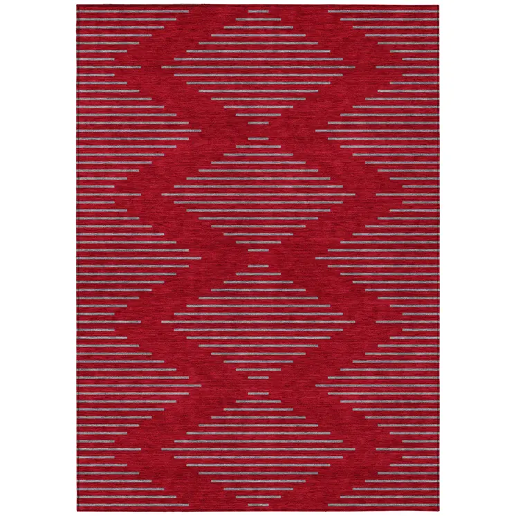 8' X 10' Red And Gray Geometric Washable Indoor Outdoor Area Rug
