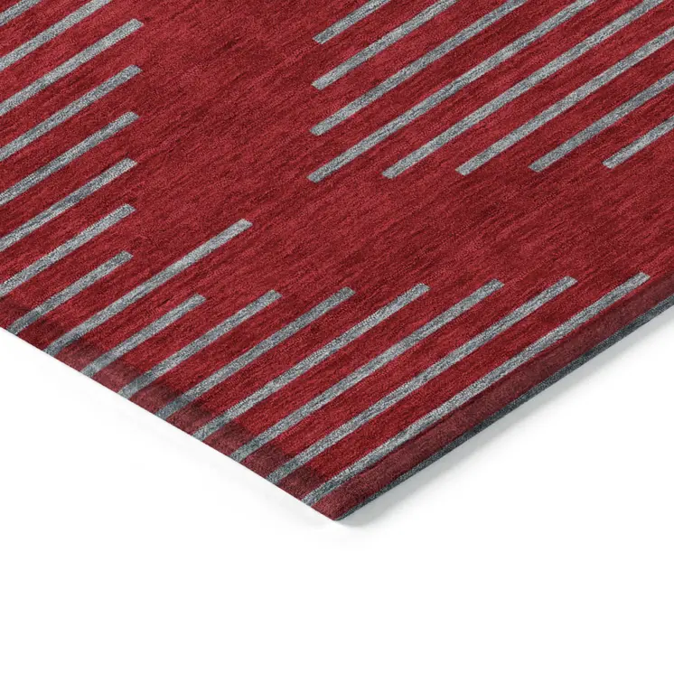 8' X 10' Red And Gray Geometric Washable Indoor Outdoor Area Rug