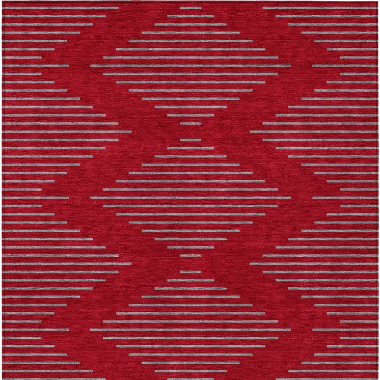 9' X 12' Red And Gray Geometric Washable Indoor Outdoor Area Rug