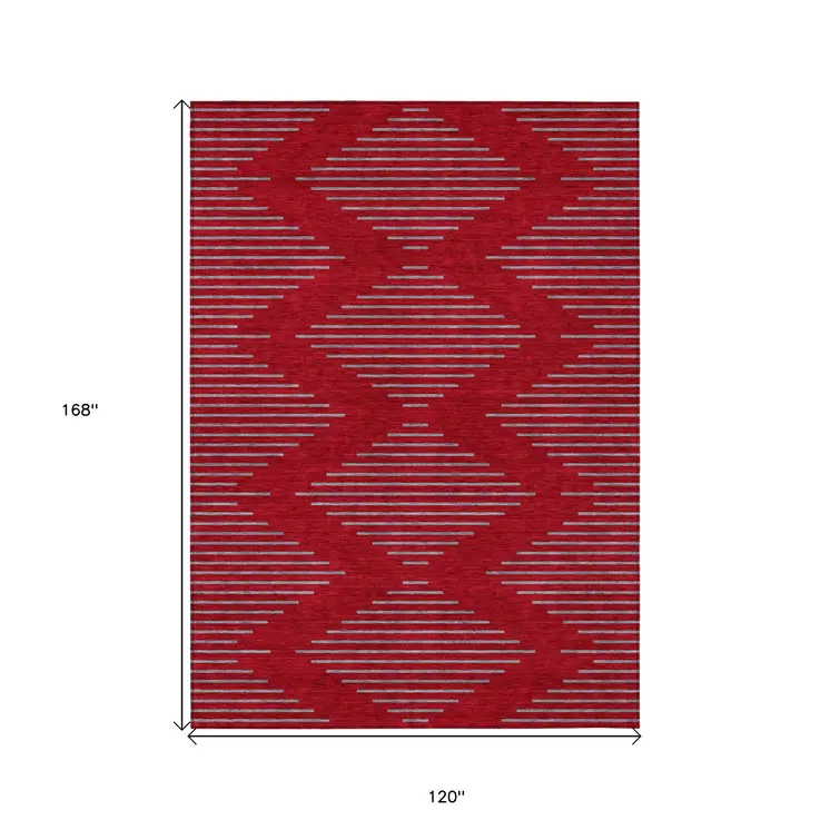 10' X 14' Red And Gray Geometric Washable Indoor Outdoor Area Rug