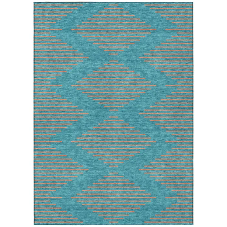 8' X 10' Teal Blue And Pink Geometric Washable Indoor Outdoor Area Rug