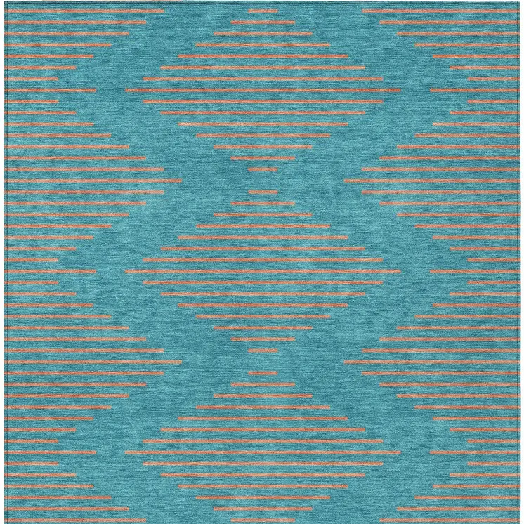 8' X 10' Teal Blue And Pink Geometric Washable Indoor Outdoor Area Rug