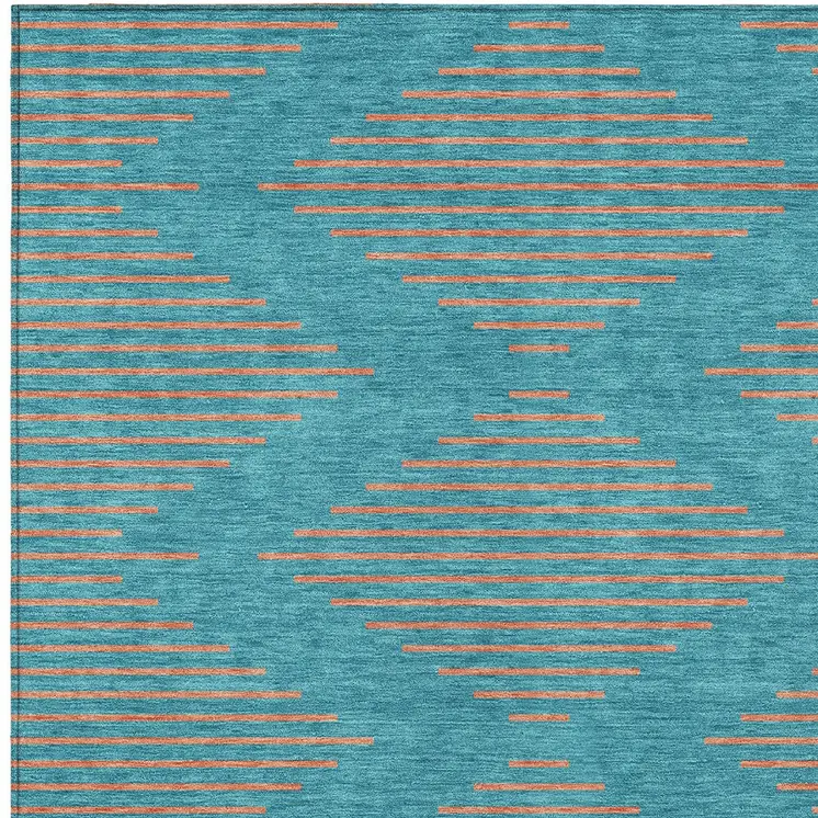 9' X 12' Teal Blue And Pink Geometric Washable Indoor Outdoor Area Rug