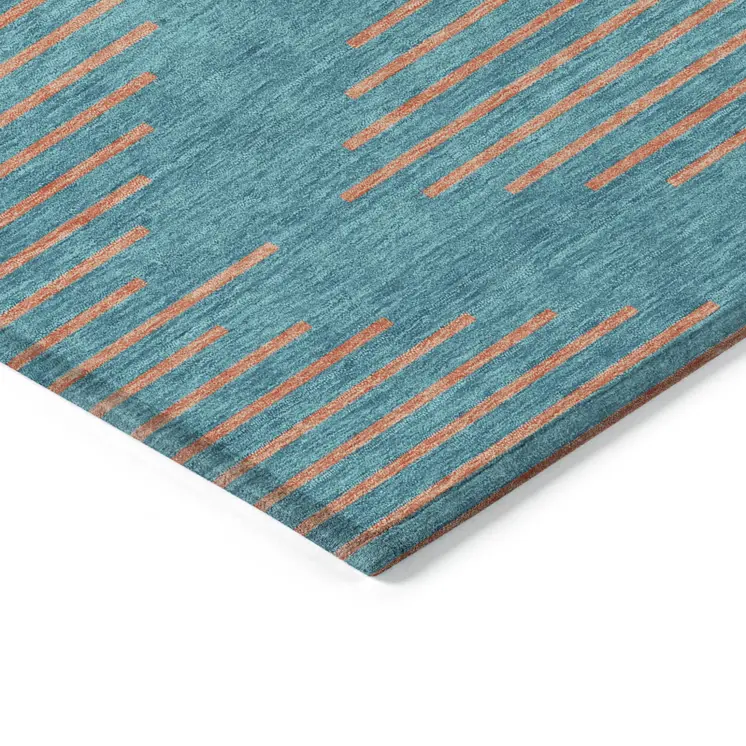 9' X 12' Teal Blue And Pink Geometric Washable Indoor Outdoor Area Rug