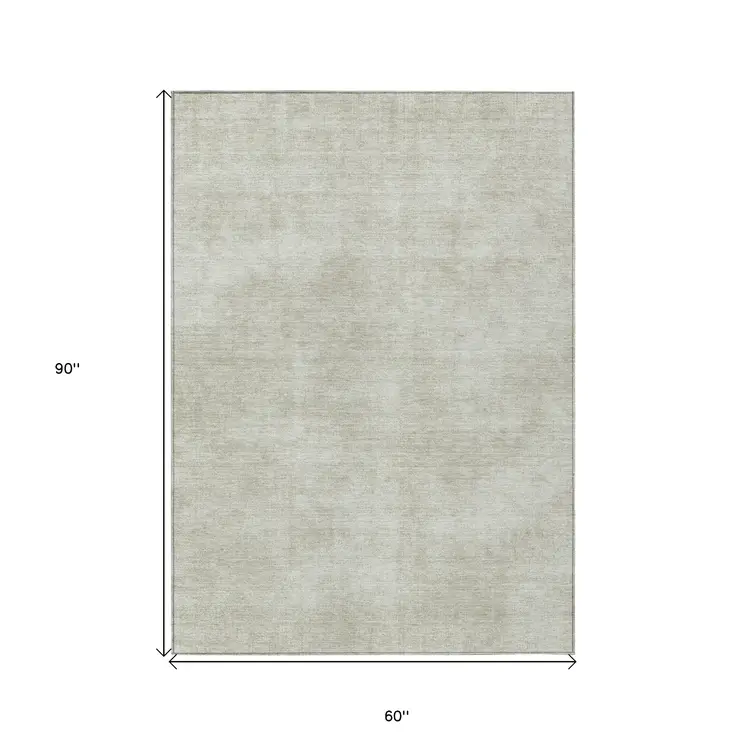 5' X 8' Beige Washable Indoor Outdoor Area Rug