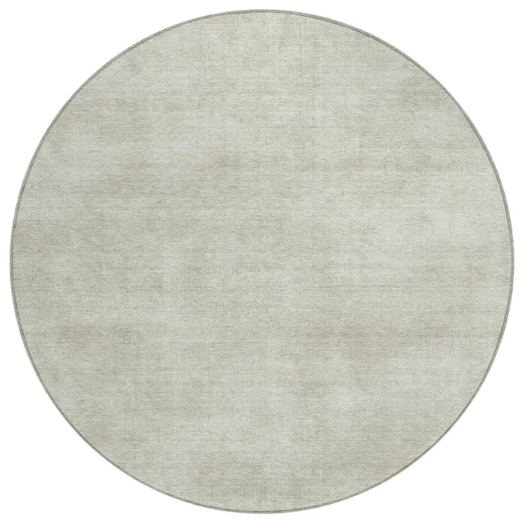 8' Beige Round Washable Indoor Outdoor Area Rug
