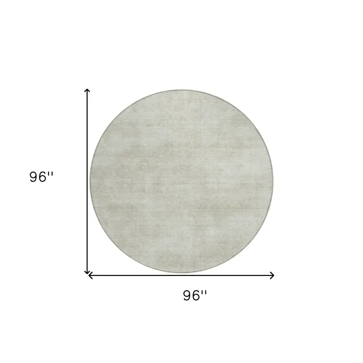 8' Beige Round Washable Indoor Outdoor Area Rug