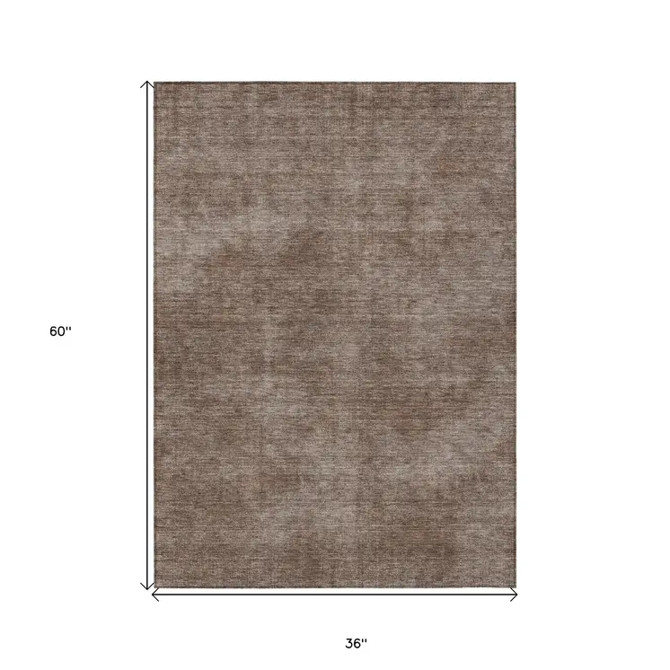 3' X 5' Brown Washable Indoor Outdoor Area Rug