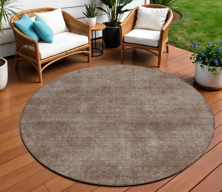 8' Brown Round Washable Indoor Outdoor Area Rug