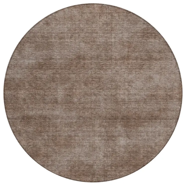 8' Brown Round Washable Indoor Outdoor Area Rug