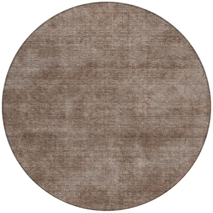 8' Brown Round Washable Indoor Outdoor Area Rug