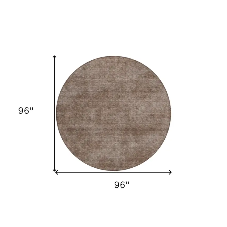 8' Brown Round Washable Indoor Outdoor Area Rug