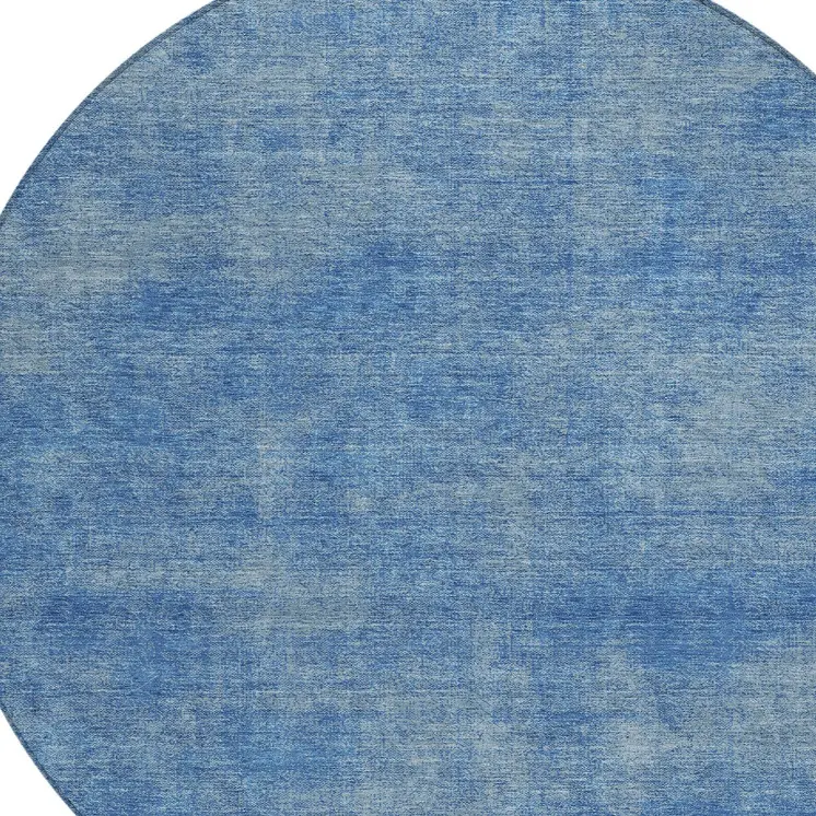 8' Blue Round Washable Indoor Outdoor Area Rug