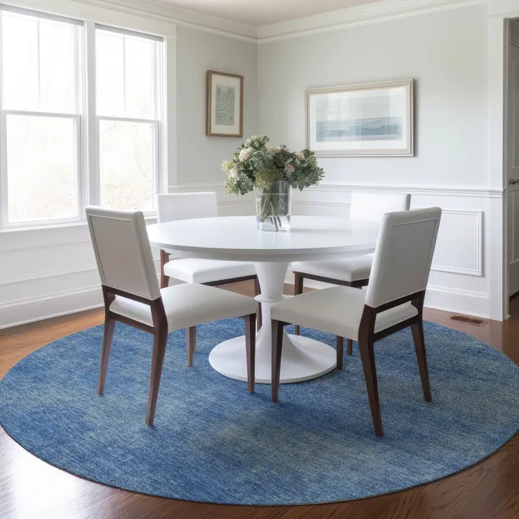 8' Blue Round Washable Indoor Outdoor Area Rug