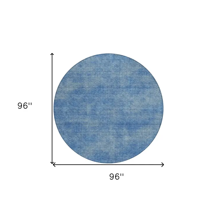 8' Blue Round Washable Indoor Outdoor Area Rug