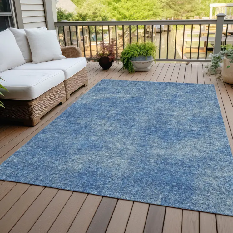 8' X 10' Blue Washable Indoor Outdoor Area Rug