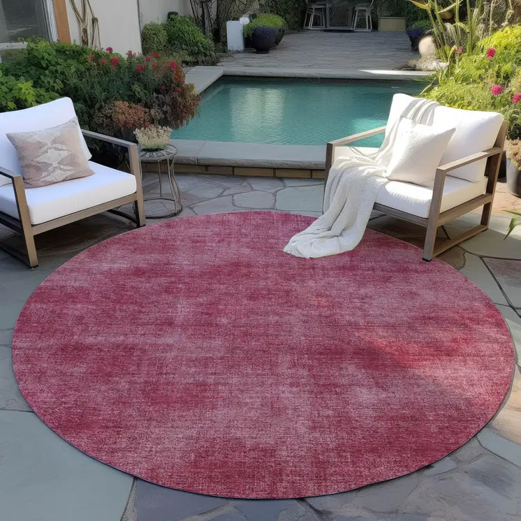 8' Red Round Washable Indoor Outdoor Area Rug
