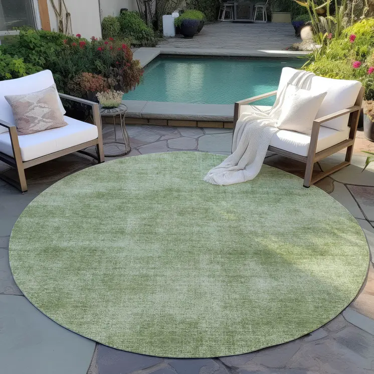 8' Green Round Washable Indoor Outdoor Area Rug