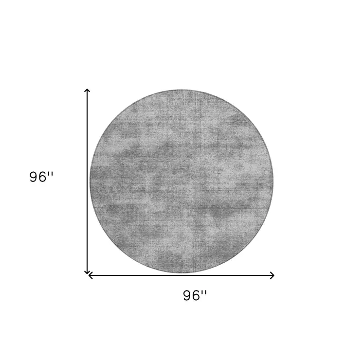 8' Gray Round Washable Indoor Outdoor Area Rug
