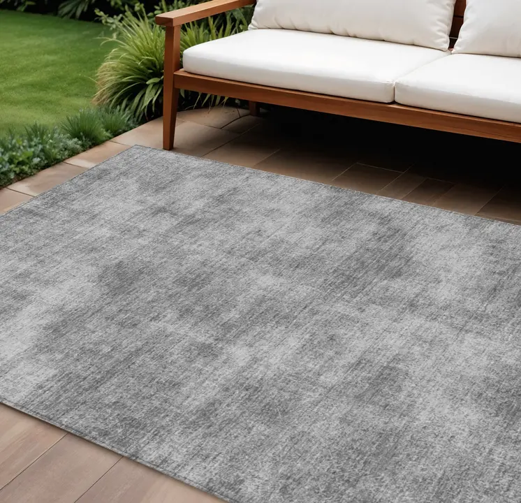 9' X 12' Gray Washable Indoor Outdoor Area Rug