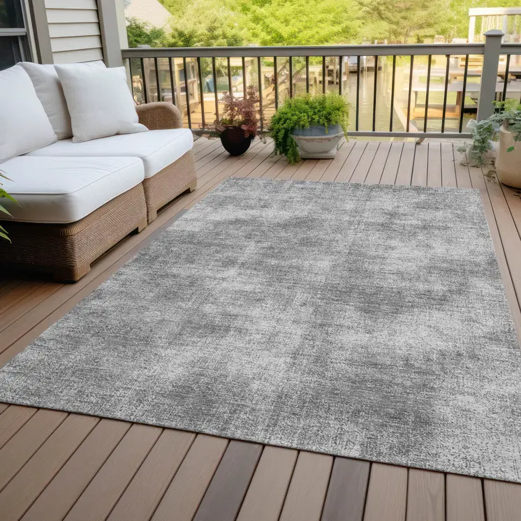 9' X 12' Gray Washable Indoor Outdoor Area Rug