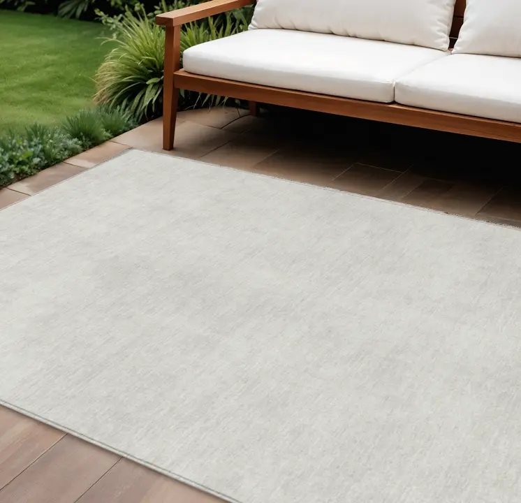 9' X 12' Ivory Washable Indoor Outdoor Area Rug