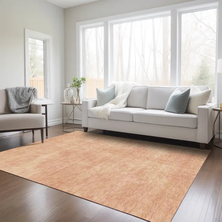 9' X 12' Peach Washable Indoor Outdoor Area Rug