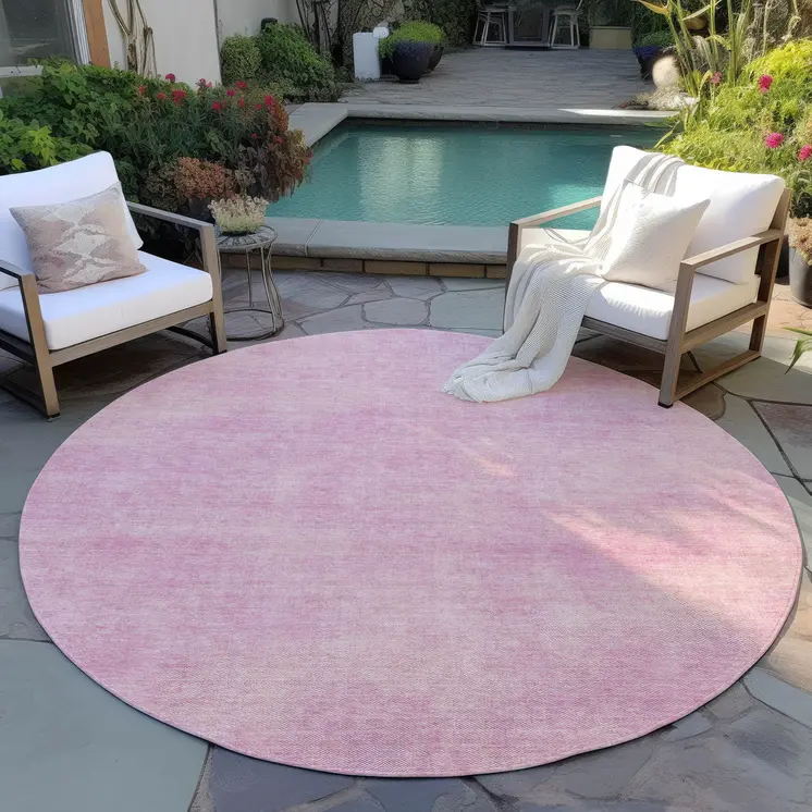 8' Pink Round Washable Indoor Outdoor Area Rug